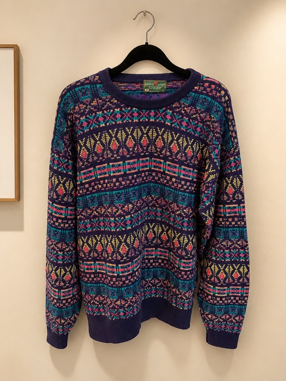 Lord Jeff Navy Multicolor Cotton Patterned Sweater
